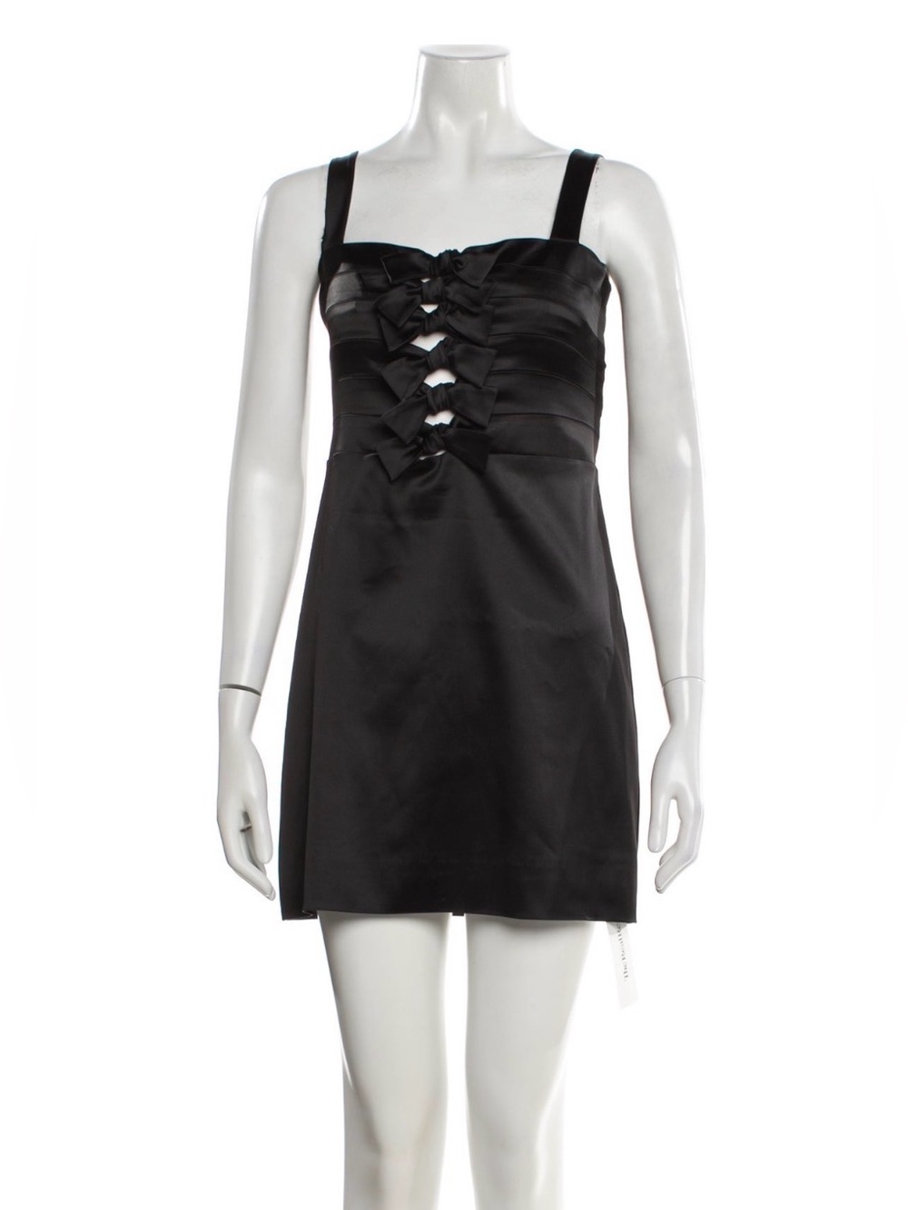 Veronica Beard Black Satin Bow-Front Mini Dress
